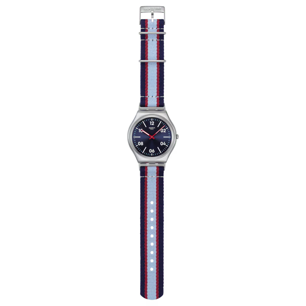 Swatch Irony SS07S148 Beside the Sea – Orologio in acciaio azzurro, vista frontale su sfondo bianco – CICCO Gioielleria