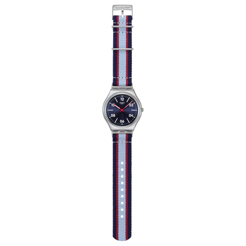 Swatch Irony SS07S148 Beside the Sea – Orologio in acciaio azzurro, vista frontale su sfondo bianco – CICCO Gioielleria