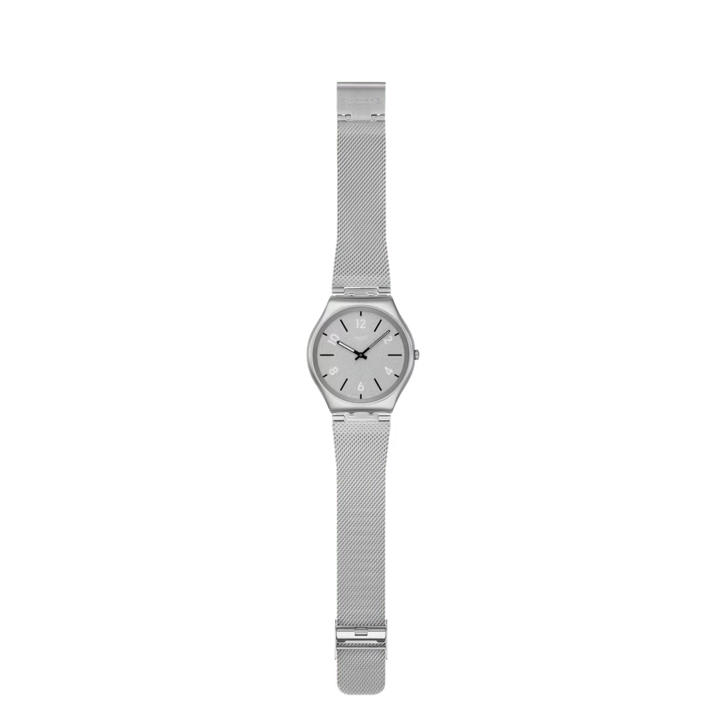Swatch Irony SS07S152M Getting Meshy – Orologio in acciaio con bracciale mesh, vista frontale su sfondo bianco – CICCO Gioielleria