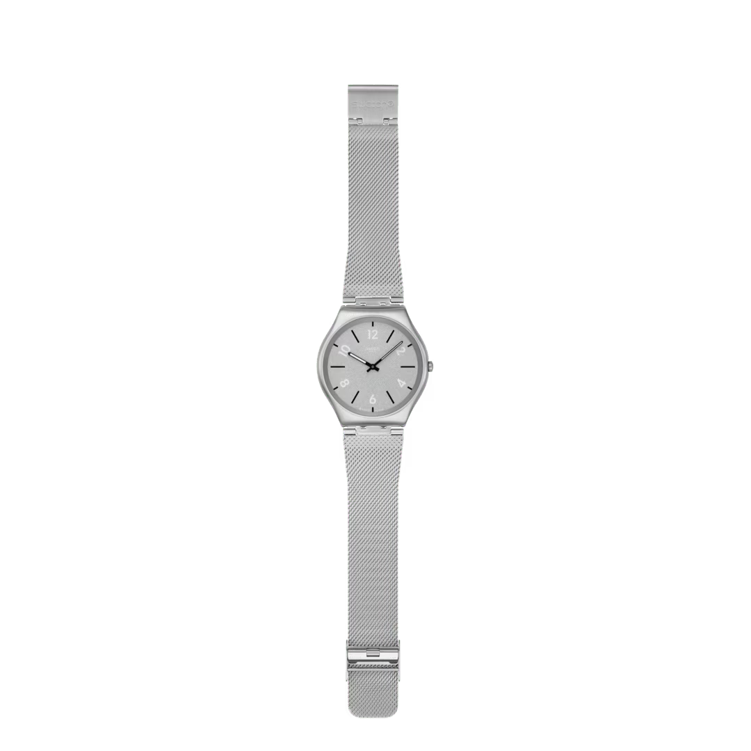 Swatch Irony SS07S152M Getting Meshy – Orologio in acciaio con bracciale mesh, vista frontale su sfondo bianco – CICCO Gioielleria