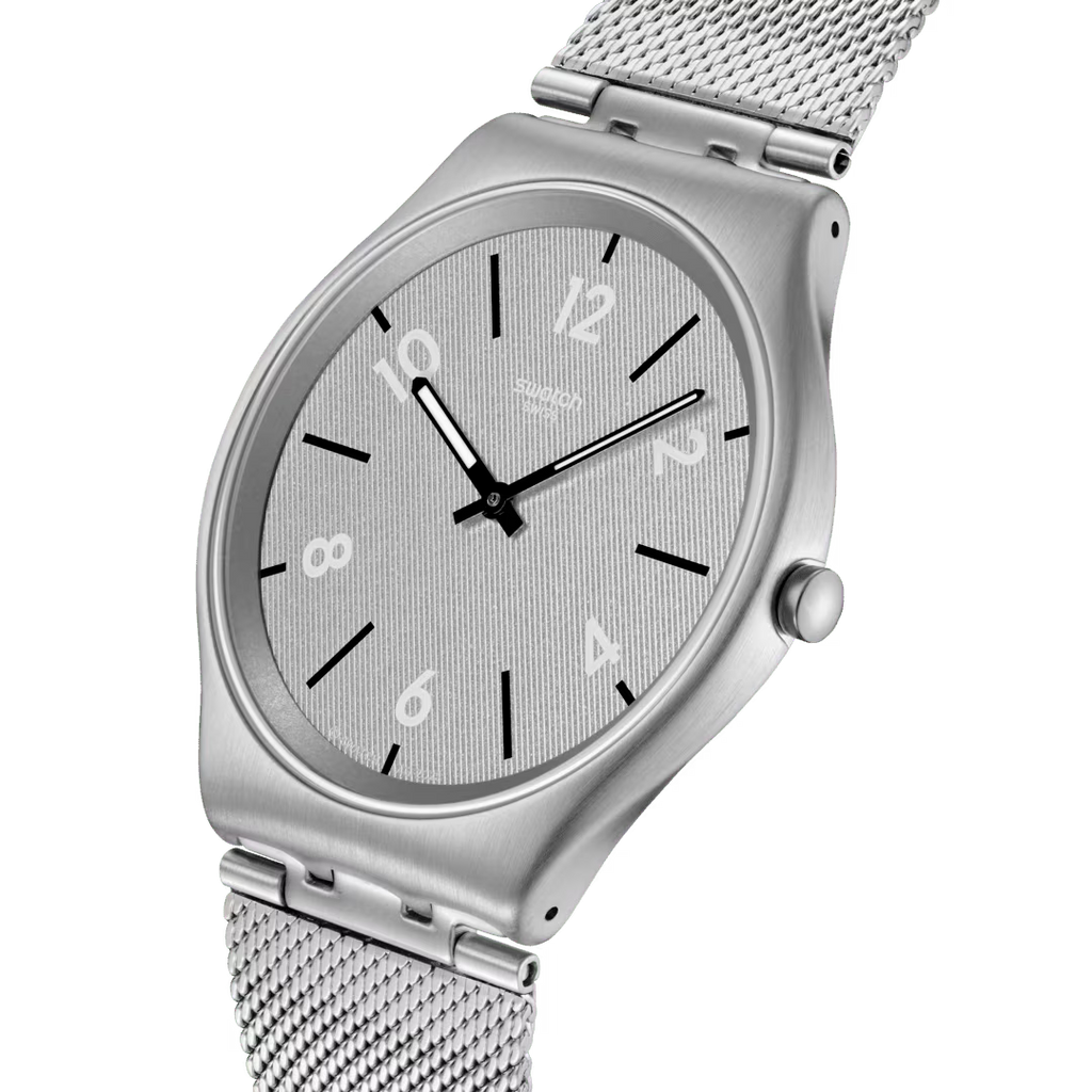 Swatch Irony SS07S152M Getting Meshy – Vista laterale cassa acciaio con bracciale mesh – SWATCH