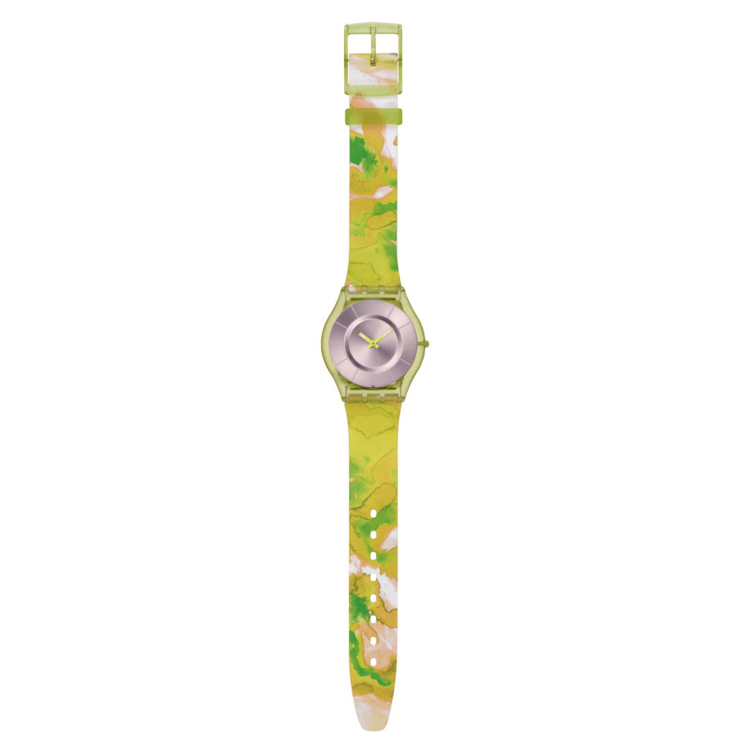 Swatch Skin SS08G112 Paradise Canopy – Orologio ultrasottile verde, vista frontale su sfondo bianco – CICCO Gioielleria
