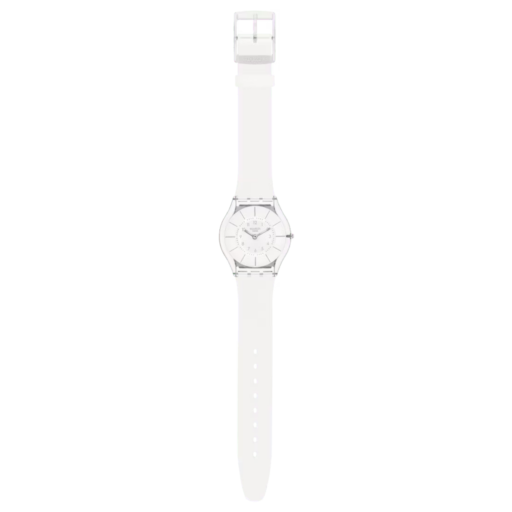 Swatch SKIN WHITE CLASSINESS SS08K102 orologio ultrasottile quadrante bianco indici argento unisex