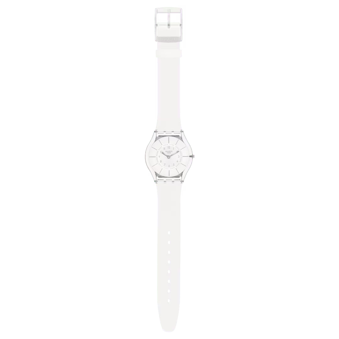Swatch SKIN WHITE CLASSINESS SS08K102 orologio ultrasottile quadrante bianco indici argento unisex