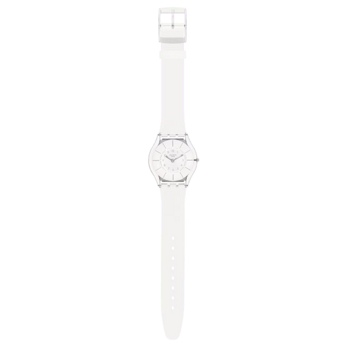 Swatch SKIN WHITE CLASSINESS SS08K102 orologio ultrasottile quadrante bianco indici argento unisex