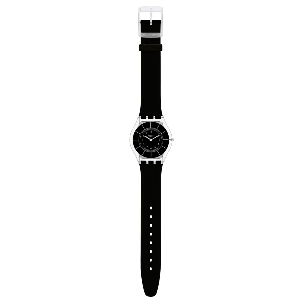Swatch SKIN BLACK CLASSINESS SS08K103 orologio ultrasottile quadrante nero indici argento unisex