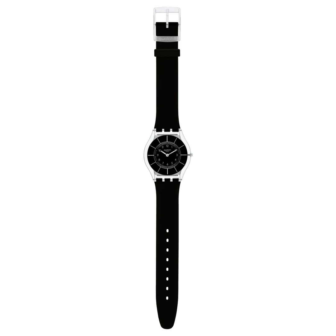 Swatch SKIN BLACK CLASSINESS SS08K103 orologio ultrasottile quadrante nero indici argento unisex