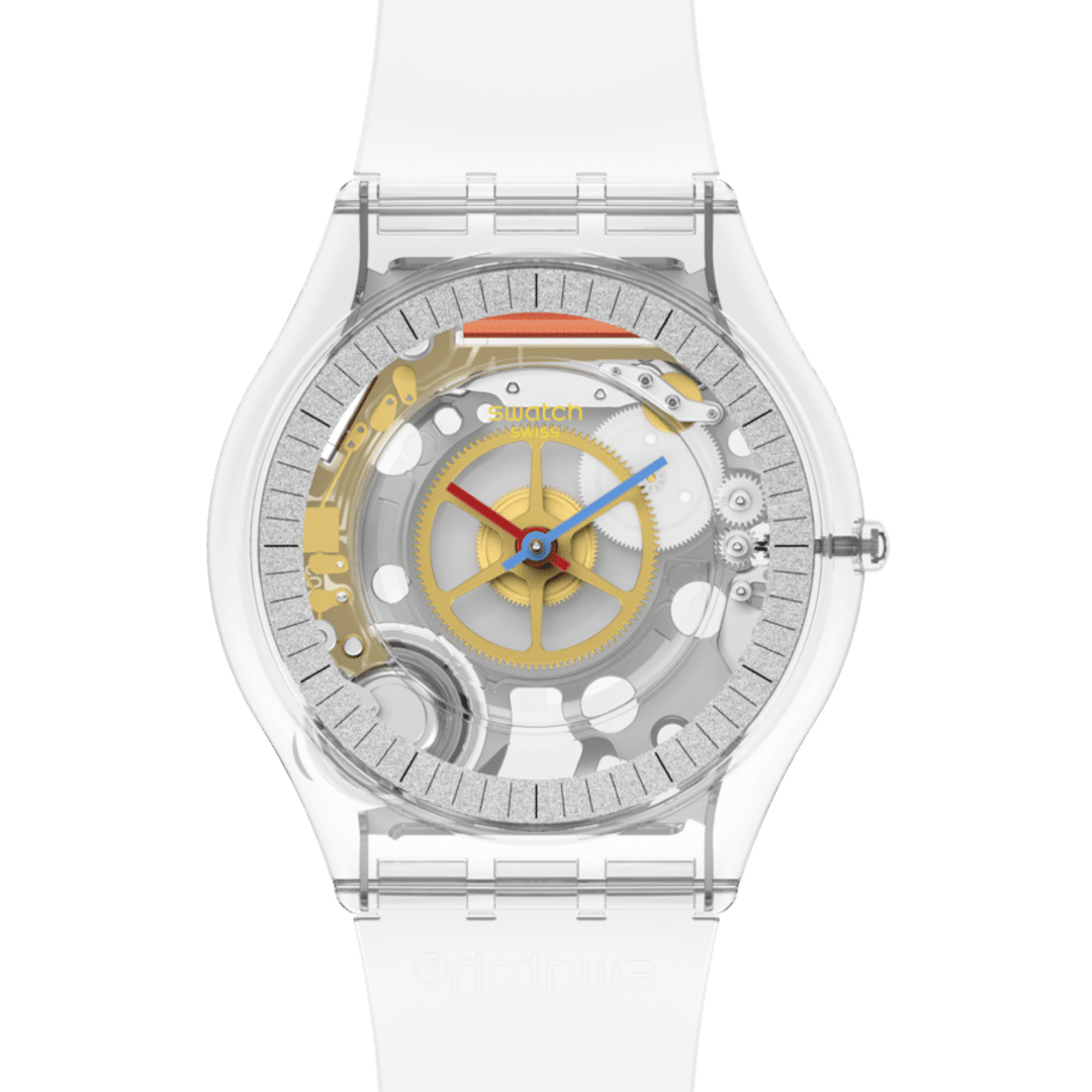 Swatch Clearly Skin SS08K109 – Vista laterale orologio trasparente biosourced – SWATCH