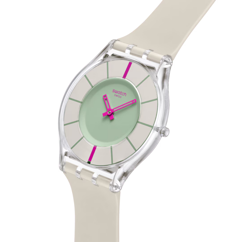 Swatch SS08K124 – Vista laterale – Profilo ultrasottile con cinturino grigio