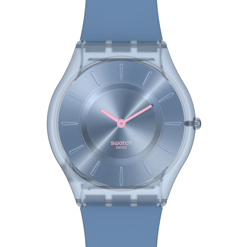 watch Skin Denim Blue SS08N100-S14 con quadrante blu chiaro soleil e lancette rosa.