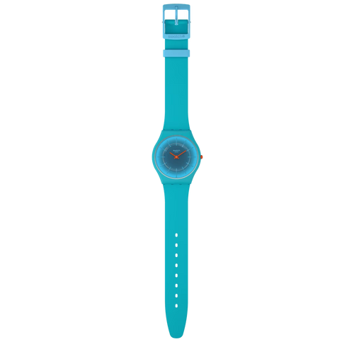 Swatch SKIN RADIANTLY TEAL SS08N114 orologio ultrasottile quadrante turchese sfumato lancette arancioni unisex