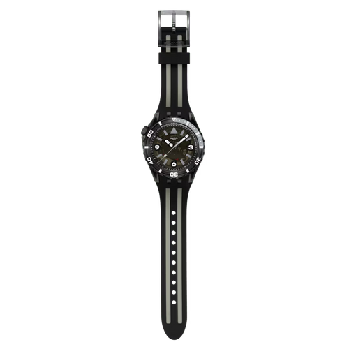 Swatch Scubacqua SSCU09B100 Black Sea Nettle – Cassa Bioceramic nera, vista frontale su sfondo bianco – CICCO Gioielleria