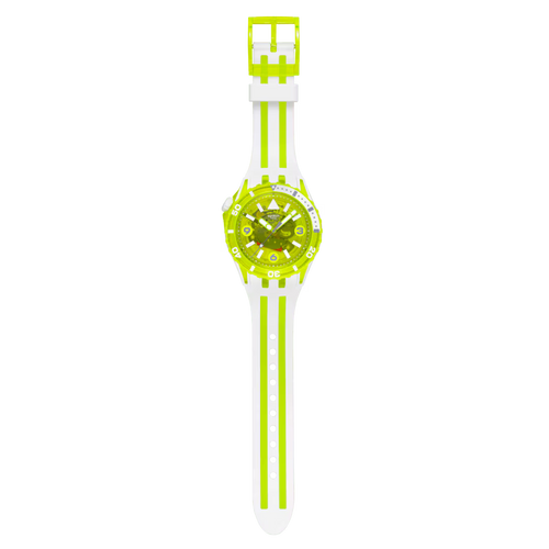 Swatch Scubacqua SSCU09J100 Egg Yolk – Cassa Bioceramic giallo opaco, vista frontale su sfondo bianco – CICCO Gioielleria