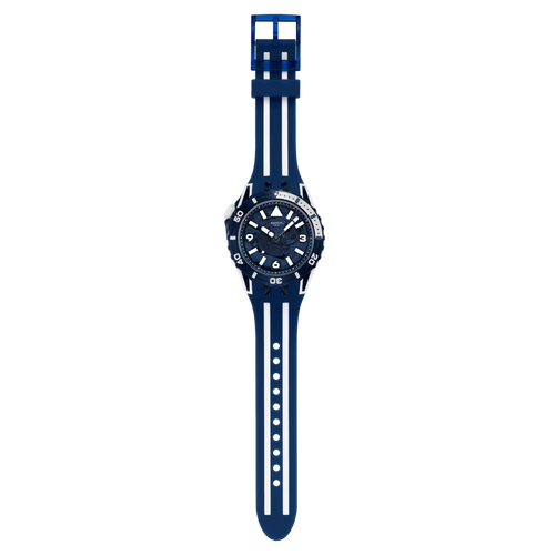 Swatch Scubacqua SSCU09N100 Sea Wasp – vista frontale, quadrante blu trasparente