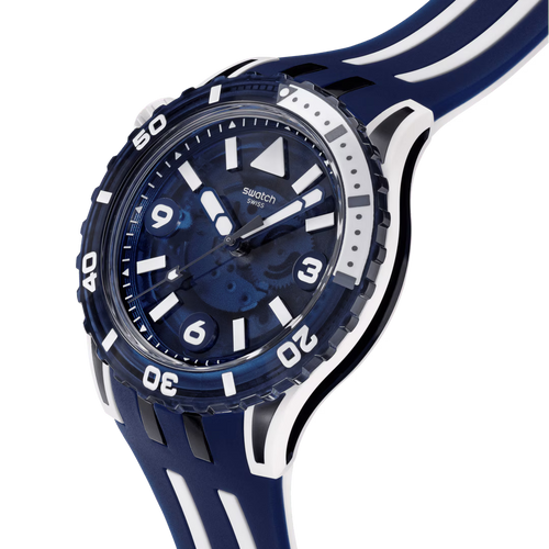Swatch Scubacqua SSCU09N100 Sea Wasp – vista laterale, cassa Bioceramic bianca