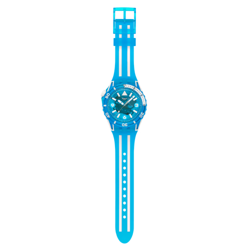 Swatch Scubacqua SSCU09S100 Blue Fire – Cassa Bioceramic blu, vista frontale su sfondo bianco – CICCO Gioielleria