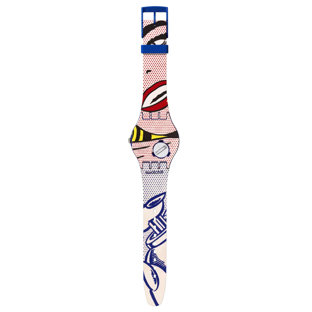 Swatch SUOZ352 Girl by Roy Lichtenstein – Dettaglio retro cassa con incisione Special Edition MoMA 2023