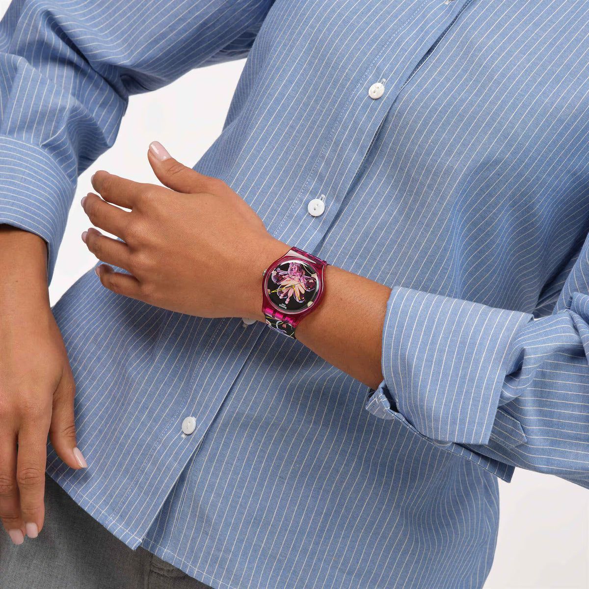 Swatch SUOZ373 Digi-Blossoming indossato, vista laterale