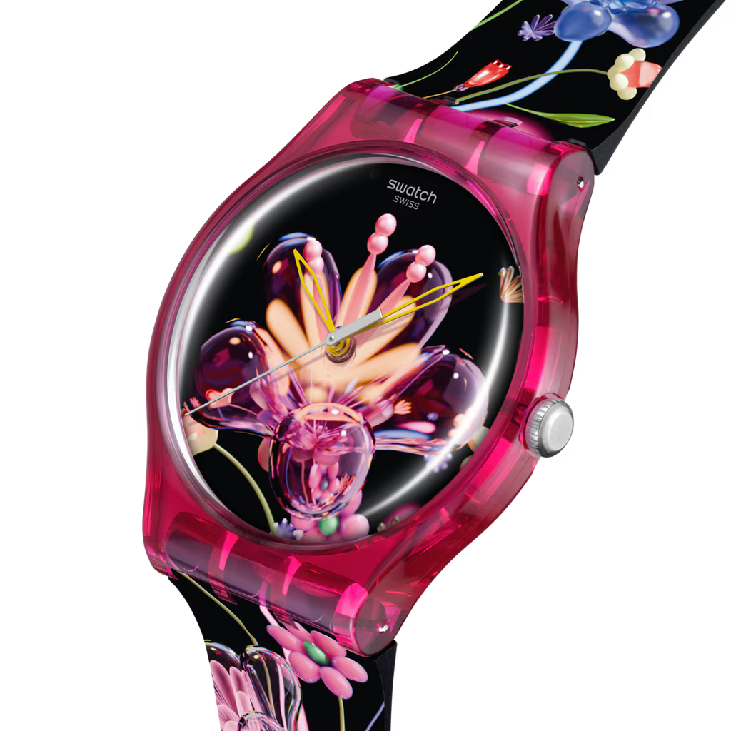 Swatch SUOZ373 Digi-Blossoming – Dettaglio quadrante scheletrato