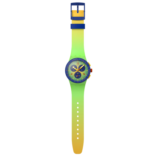 Swatch Bioceramic Chrono SUSG101 Flowing Freshly – Cronografo verde fresco, vista frontale su sfondo bianco – CICCO Gioielleria