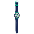 Swatch SUSG412 – Cronografo verde e blu con scala tachimetrica su sfondo neutro