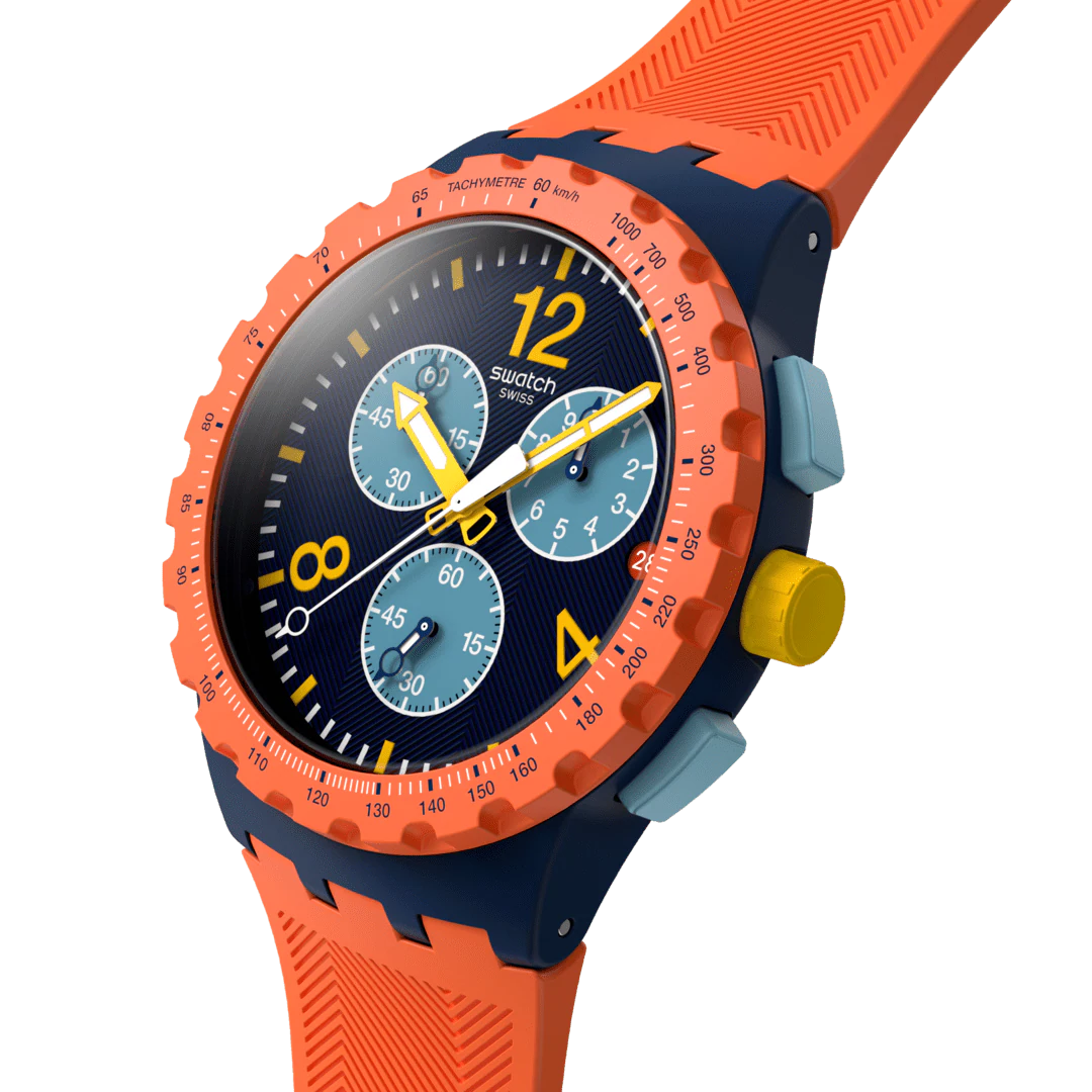 Swatch Bioceramic Chrono SUSI400 Camo Flash – Vista frontale con cinturino alternativo – SWATCH