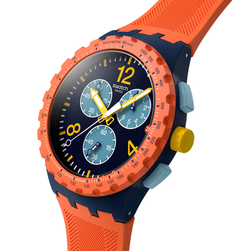 Swatch Bioceramic Chrono SUSI400 Camo Flash – Vista frontale con cinturino alternativo – SWATCH