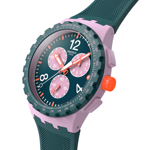 Swatch Bioceramic Chrono SUSP400 Moment of Rose – Vista frontale con cinturino alternativo – SWATCH