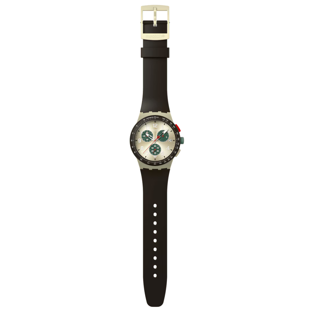 Swatch Bioceramic Chrono SUSB421 Obsidian Ink – Cronografo blu ossidiana Bioceramic, vista frontale su sfondo bianco – CICCO Gioielleria