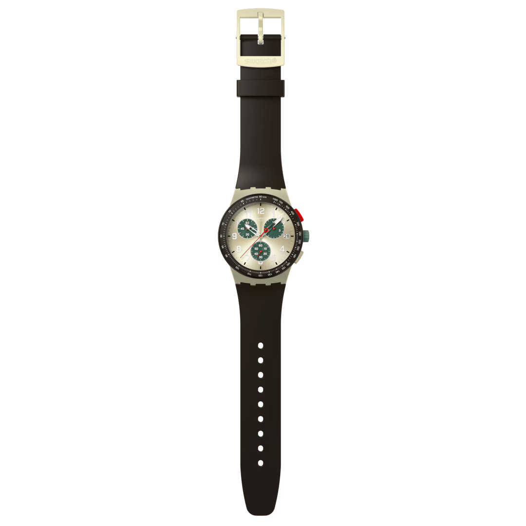 Swatch Bioceramic Chrono SUSB421 Obsidian Ink – Cronografo blu ossidiana Bioceramic, vista frontale su sfondo bianco – CICCO Gioielleria