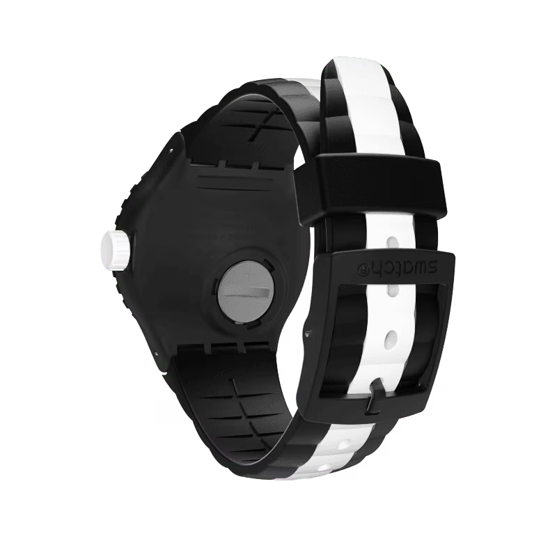 Swatch Scuba Libre SUUB102 B&W Deep – Vista posteriore – Orologio unisex quarzo da Cicco Gioielleria