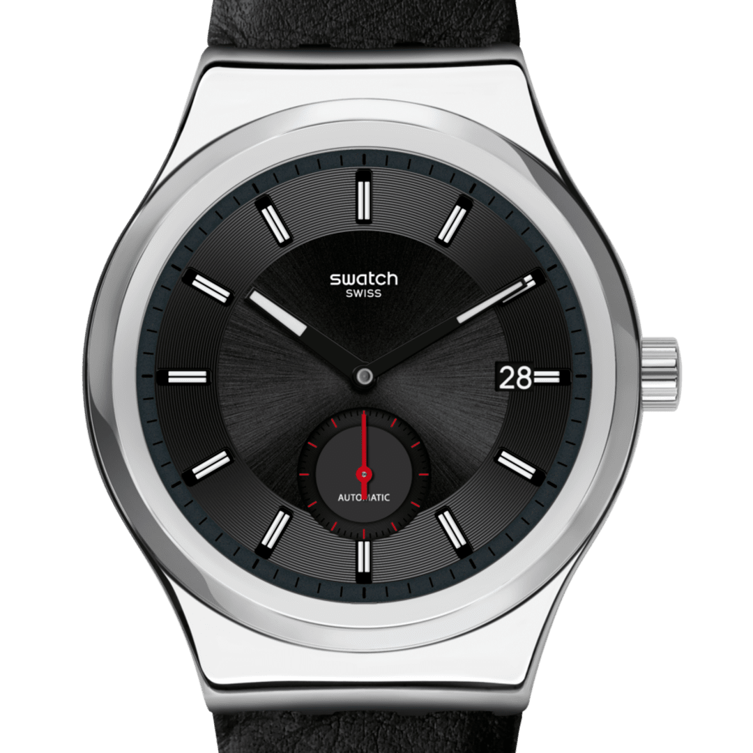Swatch Irony SY23S400 Petite Seconde Black – Vista frontale cassa acciaio nero Petite Seconde – SWATCH