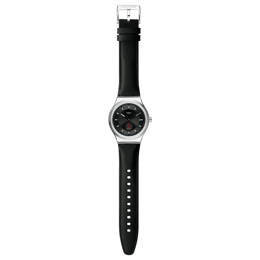 Swatch Irony SY23S400 Petite Seconde Black – Orologio in acciaio nero con piccoli secondi, vista frontale – CICCO Gioielleria