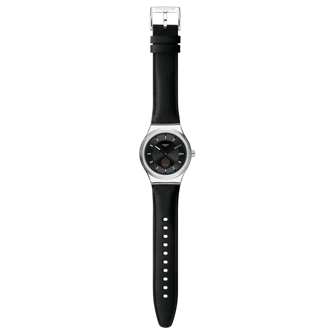 Swatch Irony SY23S400 Petite Seconde Black – Orologio in acciaio nero con piccoli secondi, vista frontale – CICCO Gioielleria
