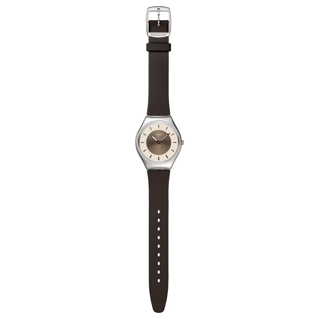 Swatch Irony SYXS158 Hazel Delight – Orologio in acciaio nocciola, vista frontale su sfondo bianco – CICCO Gioielleria