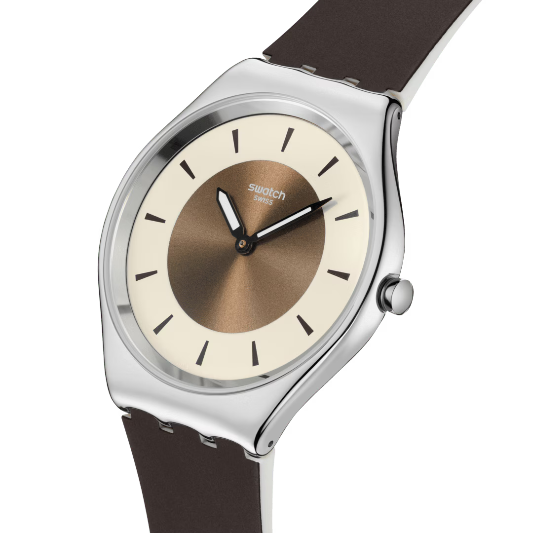 Swatch Irony SYXS158 Hazel Delight – Vista laterale cassa acciaio nocciola – SWATCH
