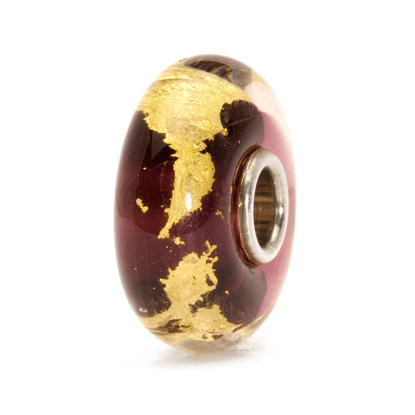 Trollbeads Chakra Terzo Occhio TGLBE-20044 – Perla in vetro di Murano bordeaux con oro 22kt e argento 925