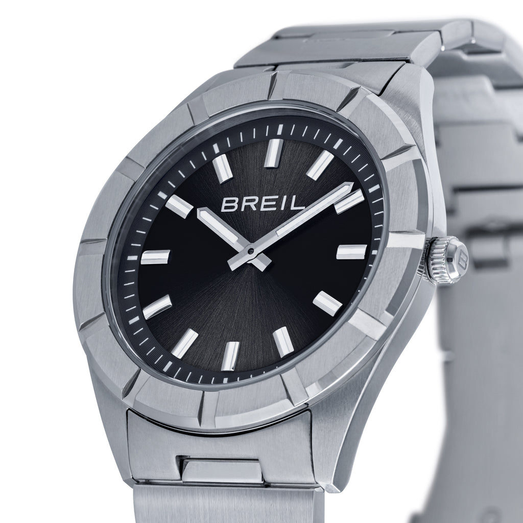Breil B 12H TW2074 | Orologio Uomo Solo Tempo Acciaio Lunetta 12 Intagli Nero Sunray 38mm Dettaglio Quadrante | Gioielleria CICCO
