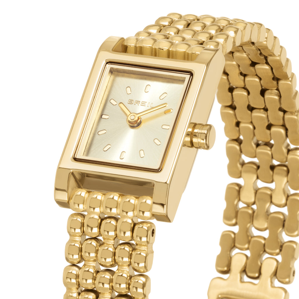 Breil Demure TW2105 | Orologio Donna Cassa Rettangolare Oro Matelassé Sunray 16x25mm Dettaglio Quadrante | Gioielleria CICCO
