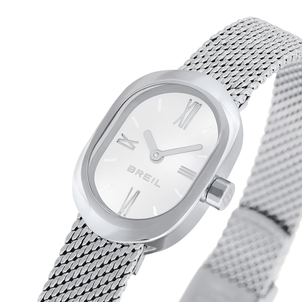 Breil Evanesse TW2106 | Orologio Donna Cassa Ovale Mesh Diamantata Indici Romani 16x25mm Dettagli Quadrante | Gioielleria CICCO
