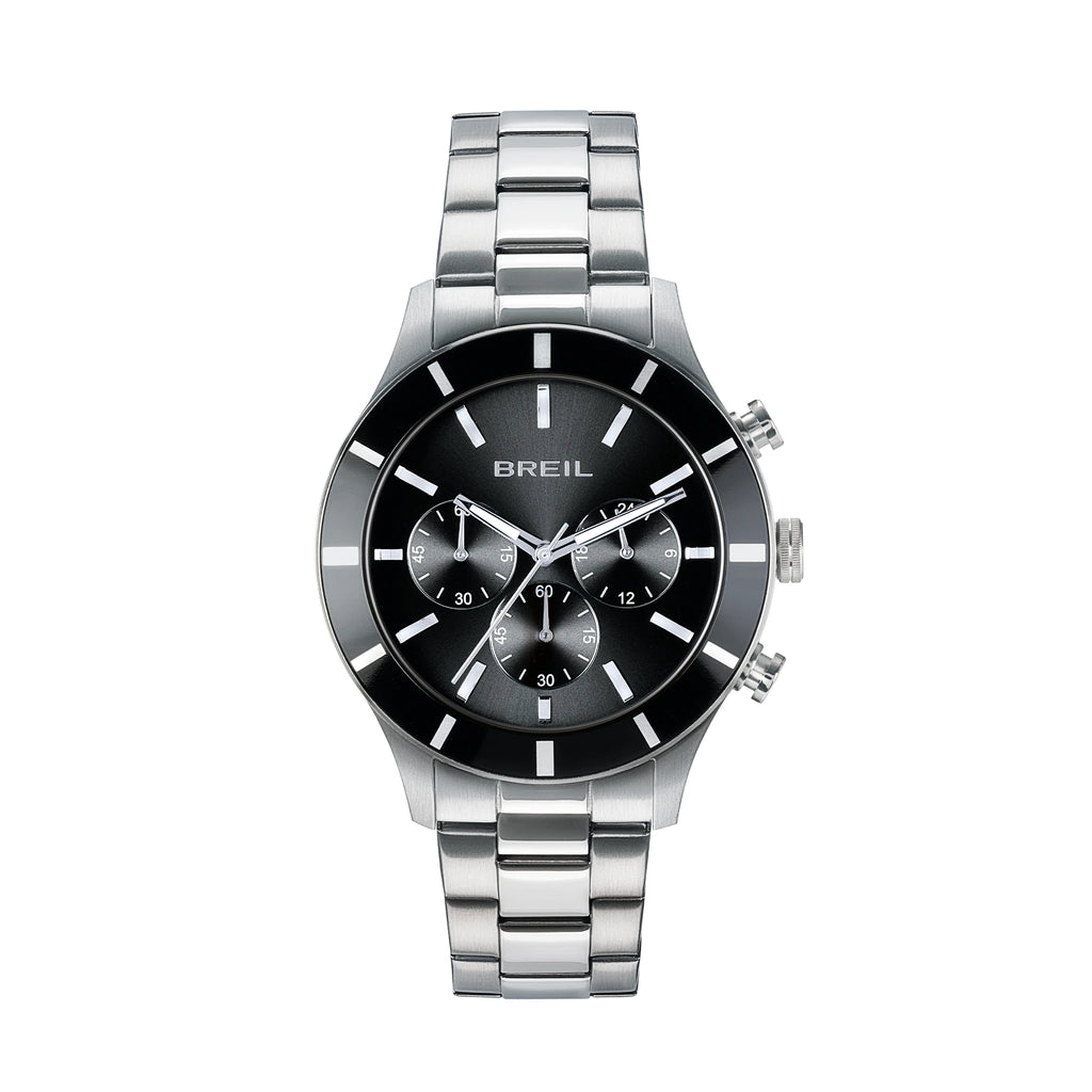 Breil Remixer TW2113 | Cronografo Uomo Quadrante Nero Sunray Lunetta Alluminio Nero Bilux 42mm Vista Frontale | Gioielleria CICCO
