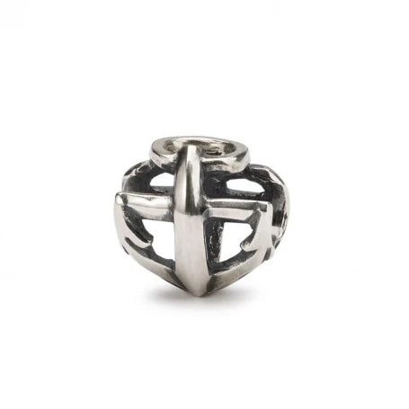 Trollbeads Fede, Speranza e Amore TAGBE-10248 – Bead in argento 925 con cuore, croce e ancora, design Louise Rimpler