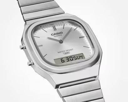 Casio Vintage AQ-240E-7AEF vista laterale cassa argento ana-digi elegante