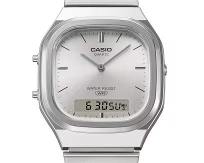 Casio Vintage AQ-240E-7AEF dettaglio quadrante argento finitura sunray