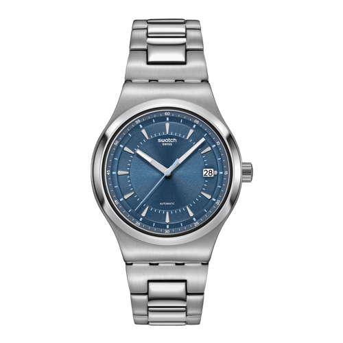 Swatch Irony YI435G Shimmer At Dusk – Orologio in acciaio dorato shimmer, vista frontale su sfondo bianco – CICCO Gioielleria