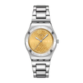 Swatch Irony YLS236G Petal Swirl – Orologio in acciaio Lady floreale, vista frontale su sfondo bianco – CICCO Gioielleria