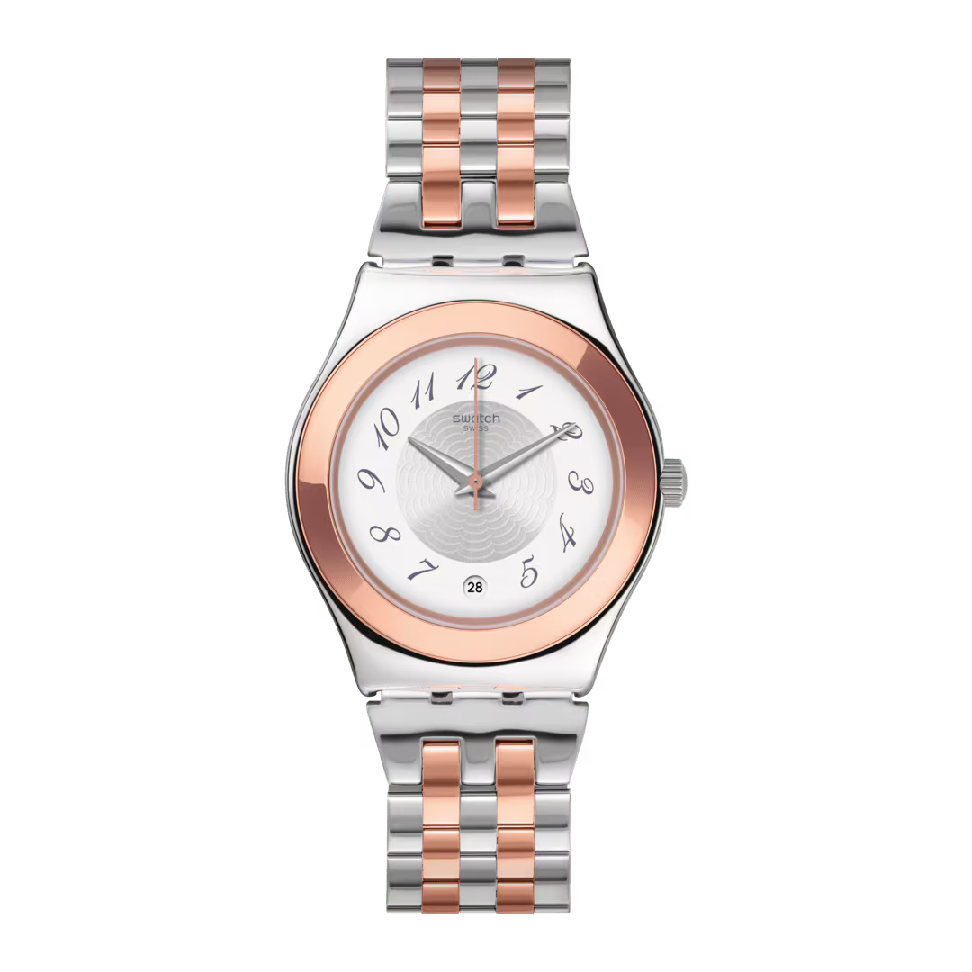 Swatch Irony YLS454GC Midimix – Orologio in acciaio Lady multicolore, vista frontale su sfondo bianco – CICCO Gioielleria