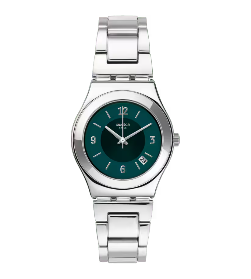 Swatch Irony YLS468GC Middlesteel – Orologio in acciaio Lady, vista frontale su sfondo bianco – CICCO Gioielleria