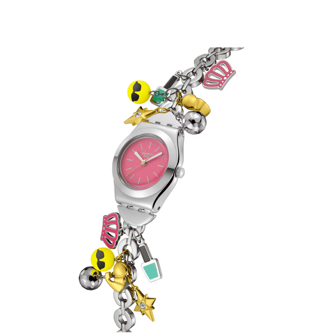 Swatch YSZ101G The Charm Of Mom – Dettaglio bracciale acciaio con ciondoli emoji | CICCO Gioielleria