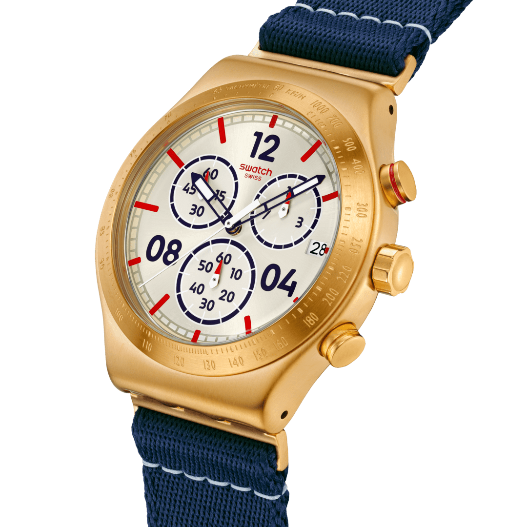 Swatch Irony YVG419 Captain's Dream – Vista laterale cassa acciaio verde – SWATCH